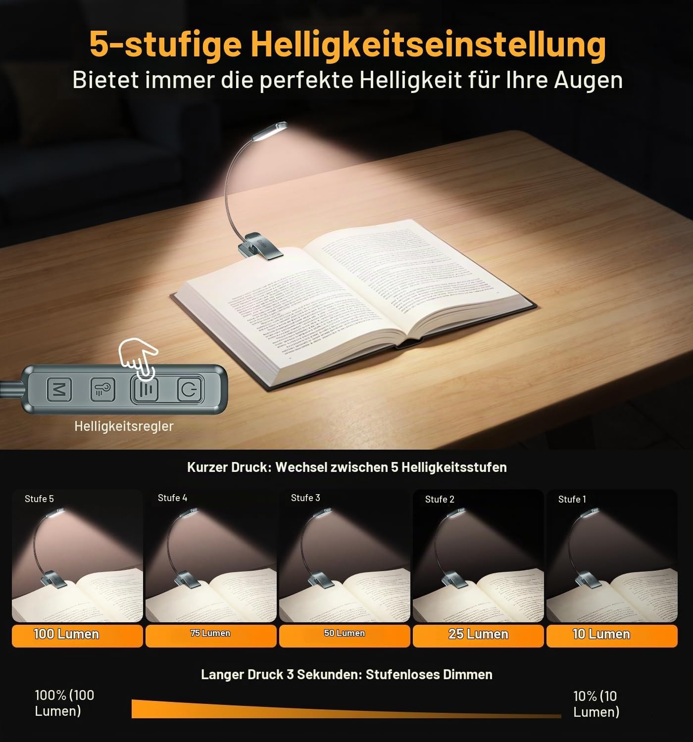 image:imageGritin 2026 Gen 2 Leselampe Buch Klemme 30 Augenschonende VollspektrumLEDsMeeresblau