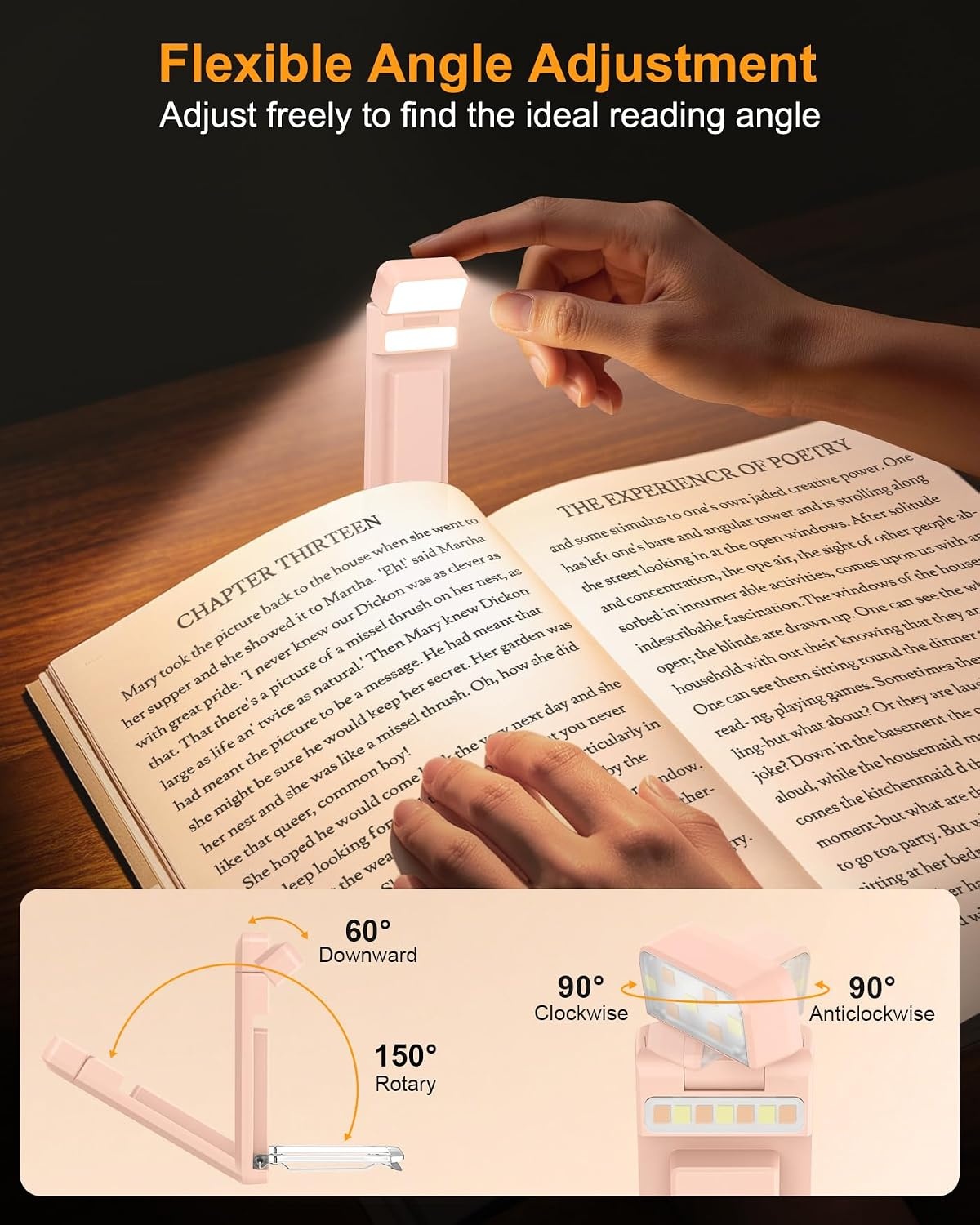 image:imageGritin 2026 Gen 3 Leselampe Buch Klemme mit 14 Augenpflege Vollspektrum LEDRosa