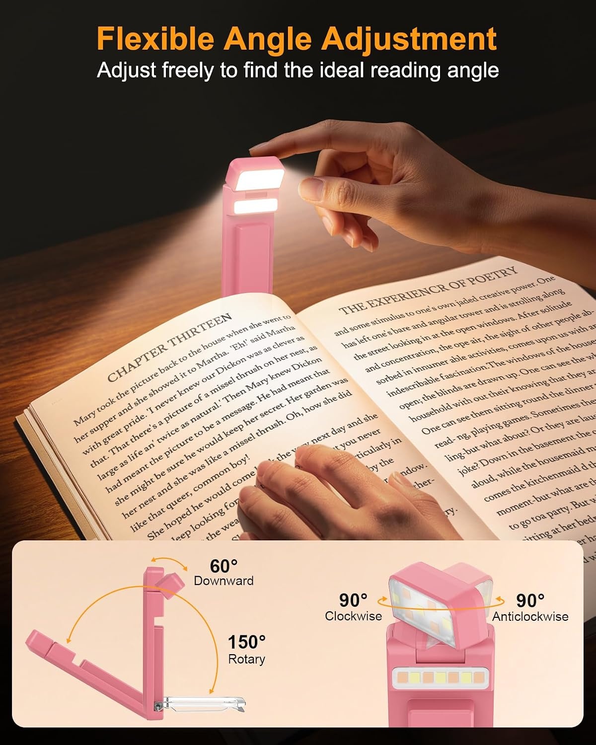 image:imageGritin 2026 Gen 3 Leselampe Buch Klemme mit 14 Augenpflege Vollspektrum LEDWarmrosa