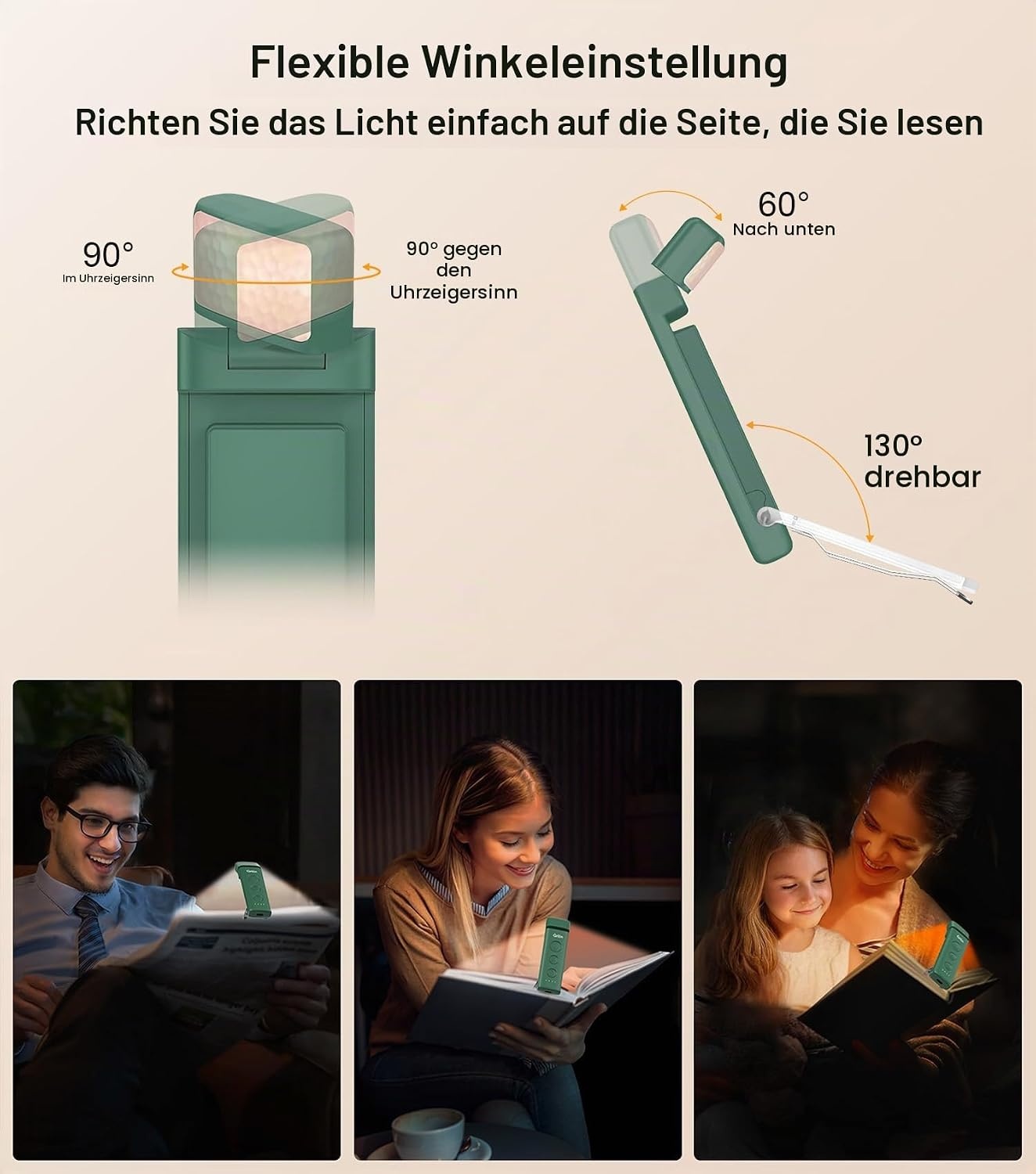 image:imageGritin Leselampe Buch Klemme Aufladbare Buchlampe Augenschonend LeselichtDunkelgrn