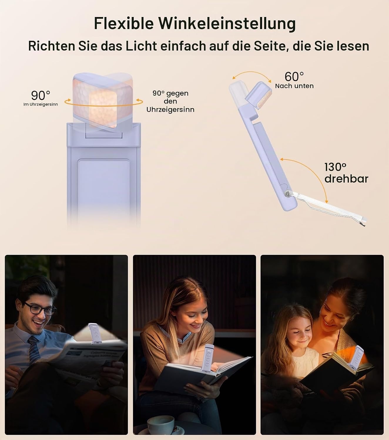 image:imageGritin Leselampe Buch Klemme Aufladbare Buchlampe Augenschonend LeselichtLila