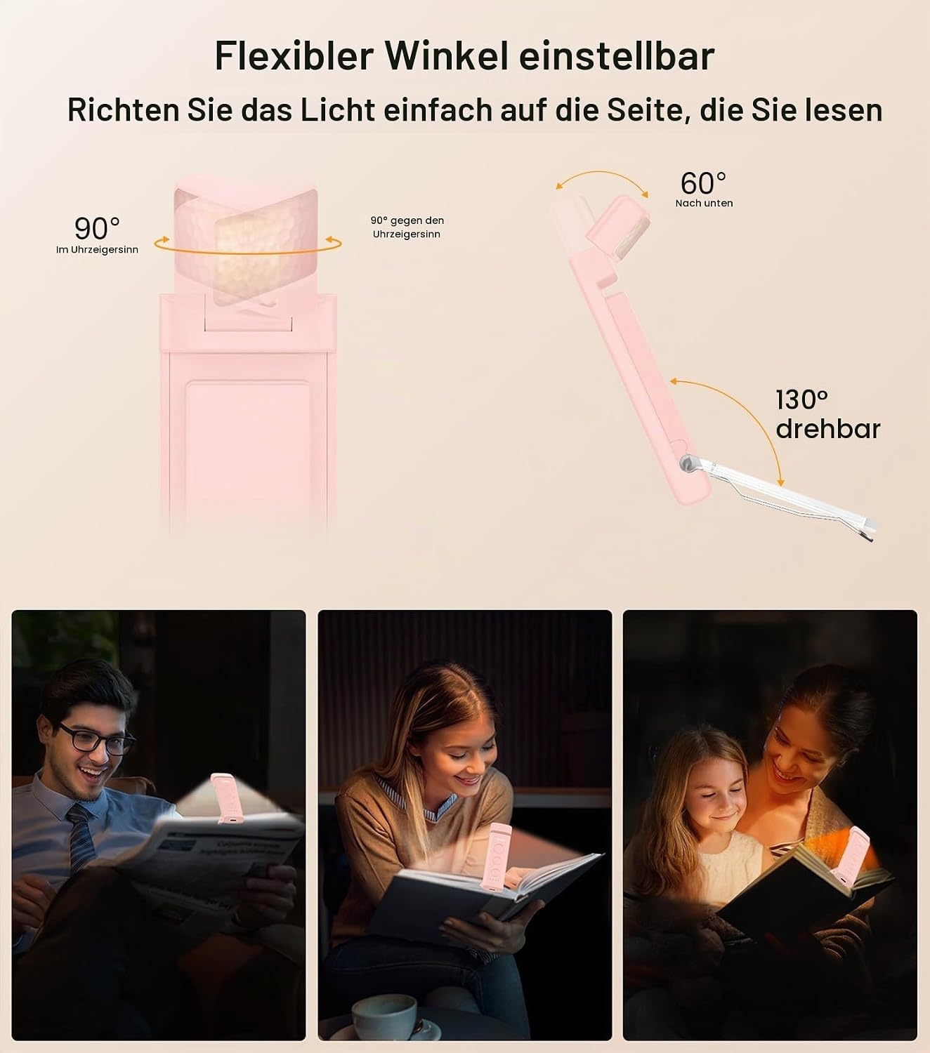 image:imageGritin Leselampe Buch Klemme Aufladbare Buchlampe Augenschonend LeselichtRosa
