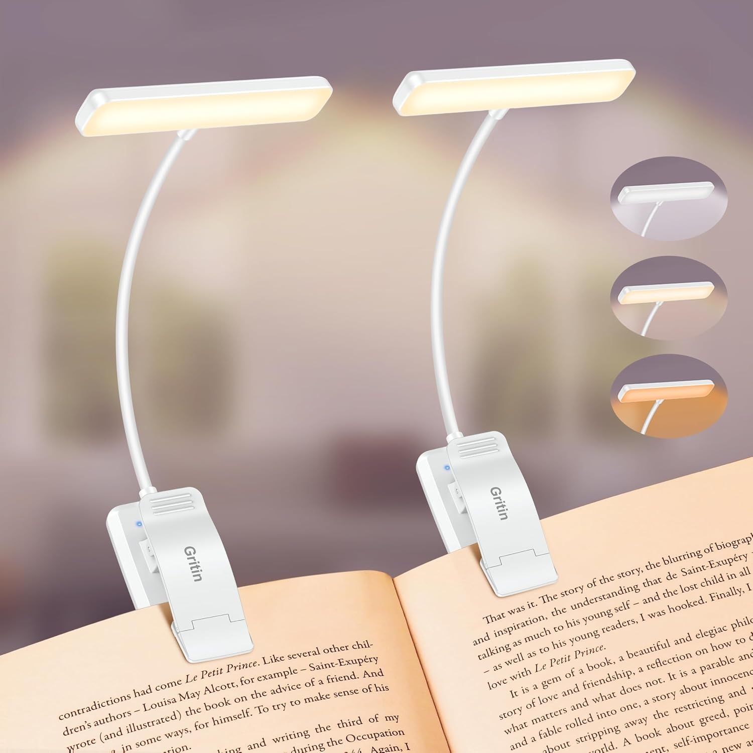 image:imageGritin Leselampe Buch Klemme USB Aufladbare Buchlampe mit 19 LEDs 2 StckWei