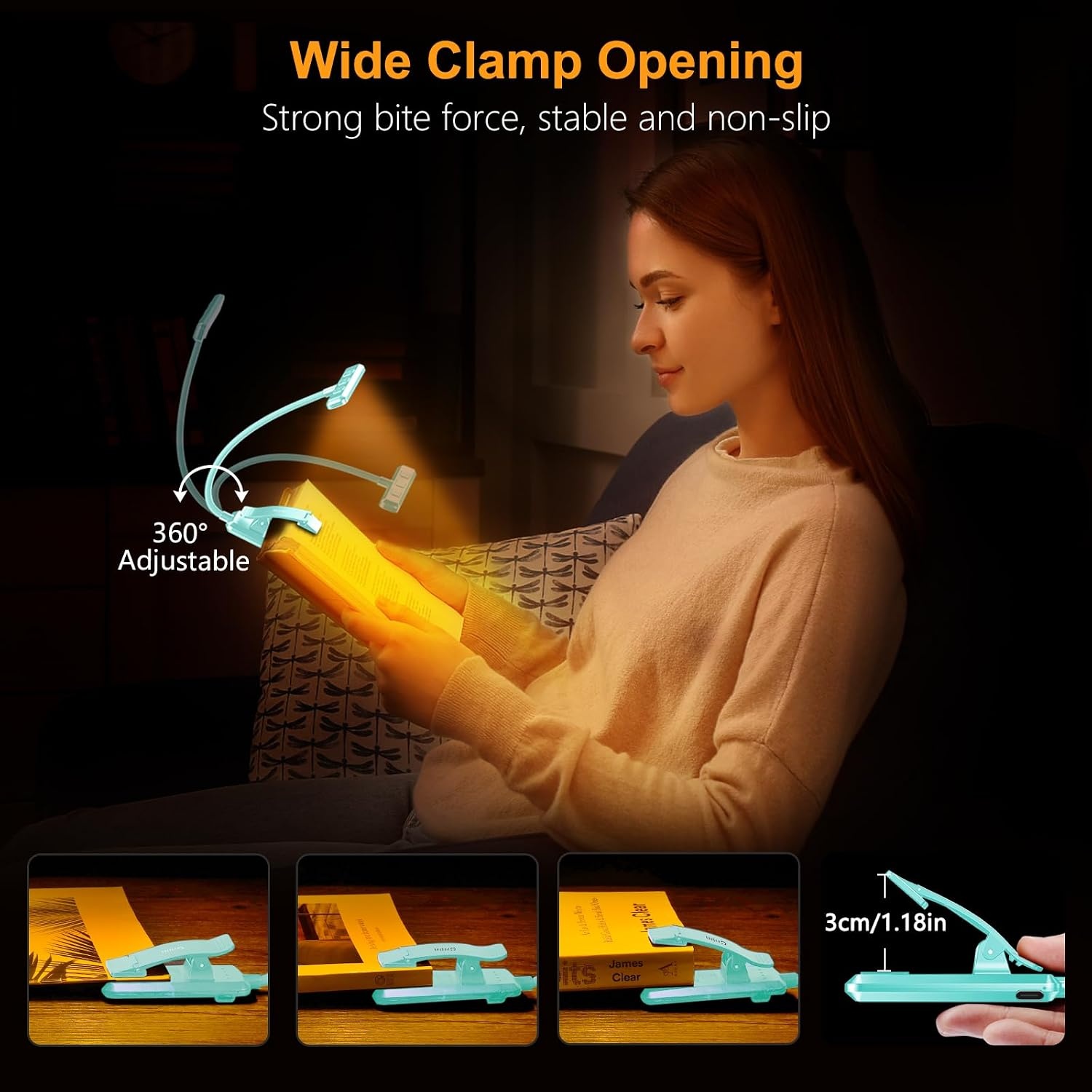 image:imageGritin Leselampe Buch Klemme USB Aufladbare Buchlampe mit 19 LEDsBlau
