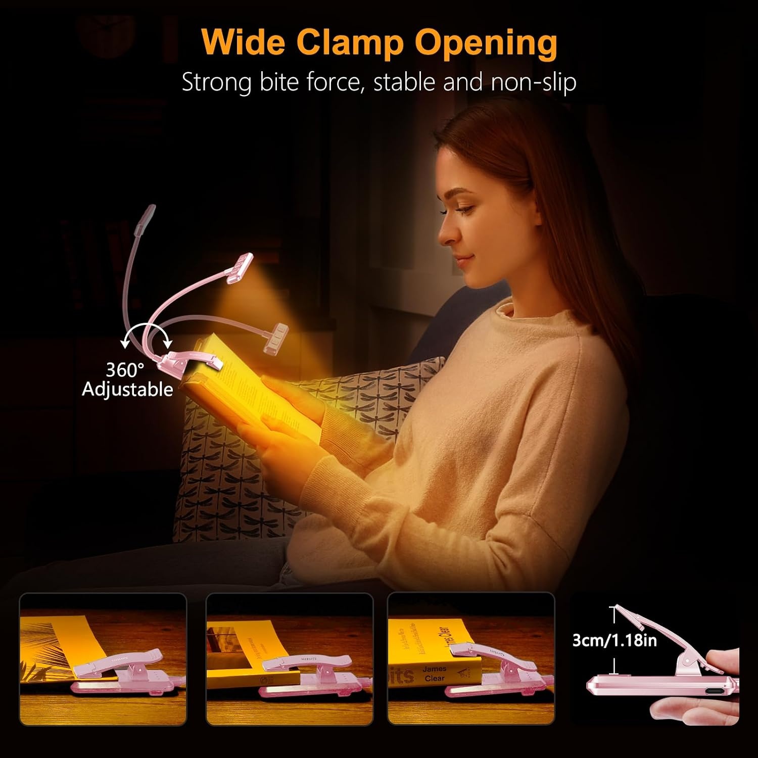 image:imageGritin Leselampe Buch Klemme USB Aufladbare Buchlampe mit 19 LEDsRosa