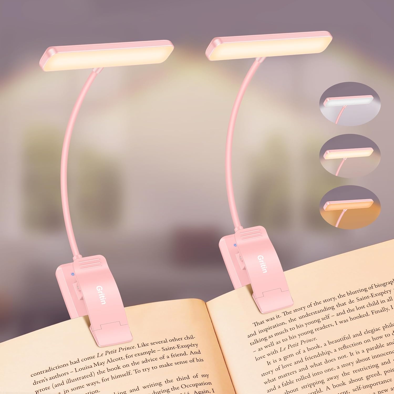 image:imageGritin Leselampe Buch Klemme USB Aufladbare Buchlampe mit 19 LEDsRosa