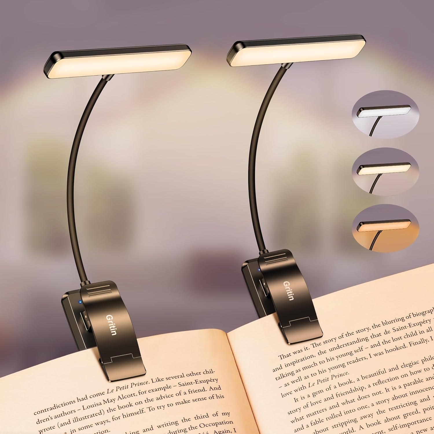 image:imageGritin Leselampe Buch Klemme USB Aufladbare Buchlampe mit 19 LEDsSchwarz
