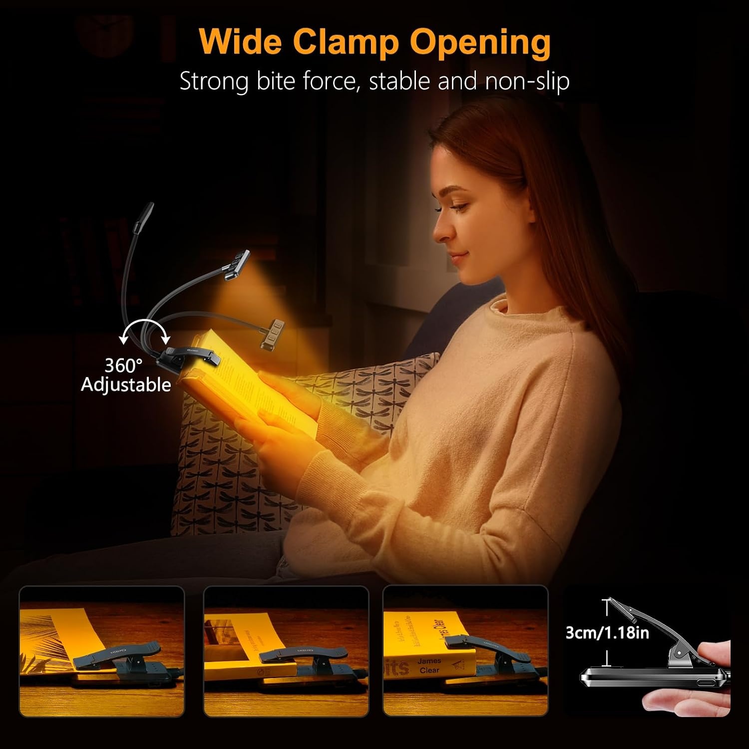 image:imageGritin Leselampe Buch Klemme USB Aufladbare Buchlampe mit 19 LEDsSchwarz