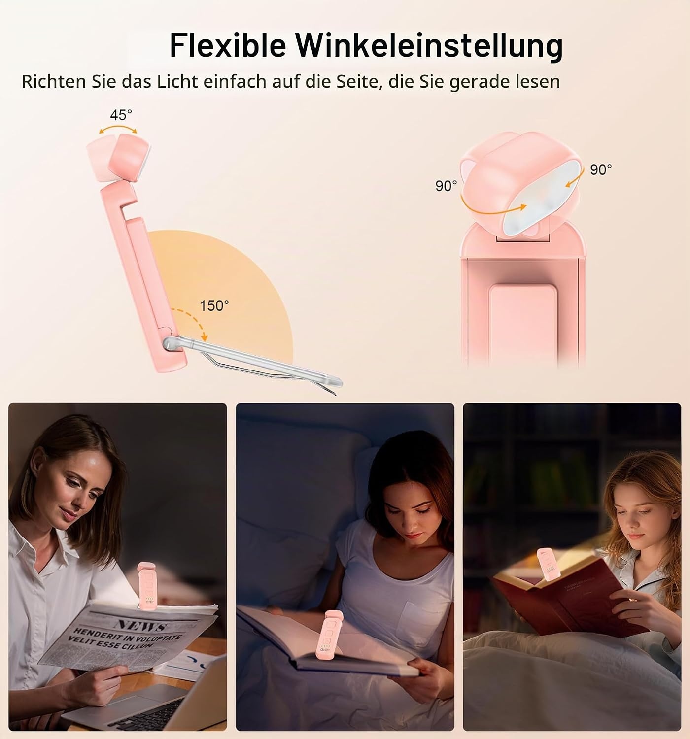 image:imageGritin Leselampe Buch Klemme Wiederaufladbare Buchlampe mit 7 LEDsPink