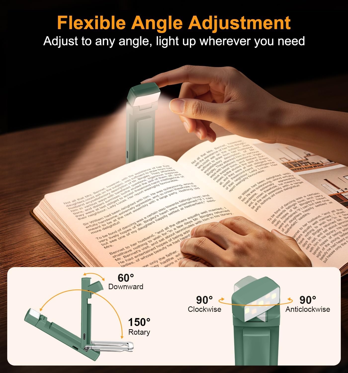 image:imageGritin Leselampe Buch Klemme mit Taschenlampe 1000mAh Buchlampe AufladbarDunkelgrn