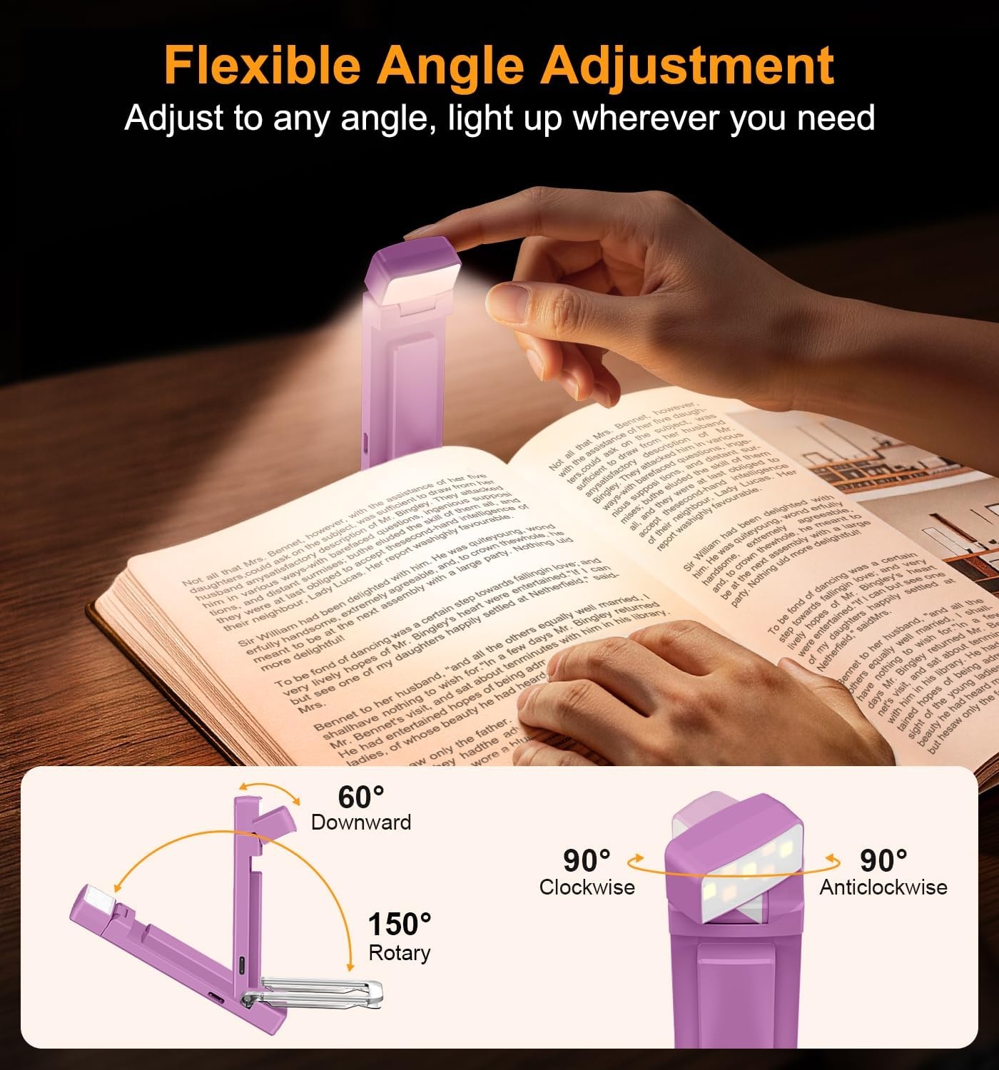 image:imageGritin Leselampe Buch Klemme mit Taschenlampe 1000mAh Buchlampe AufladbarDunkelviolett