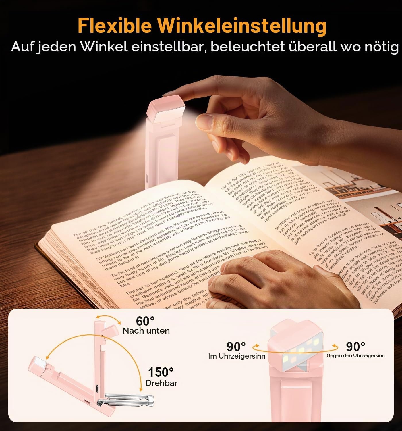 image:imageGritin Leselampe Buch Klemme mit Taschenlampe 1000mAh Buchlampe AufladbarRosa