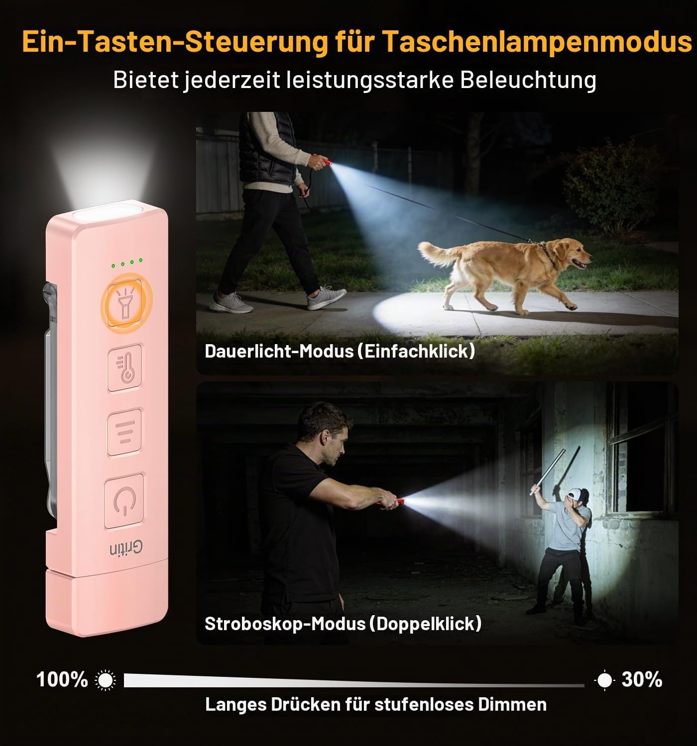 image:imageGritin Leselampe Buch Klemme mit Taschenlampe 1000mAh Buchlampe AufladbarRosa
