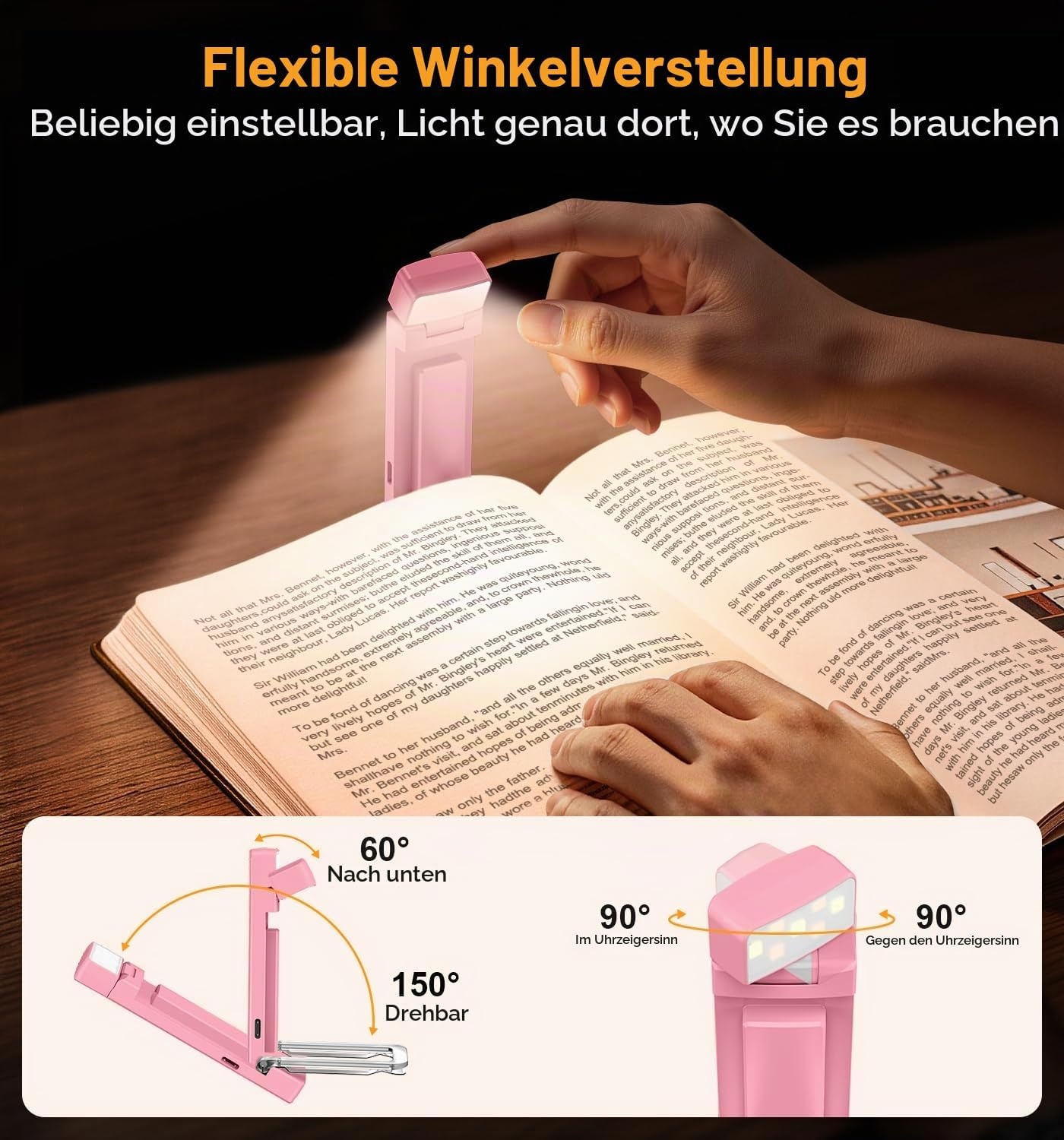 image:imageGritin Leselampe Buch Klemme mit Taschenlampe 1000mAh Buchlampe AufladbarRose