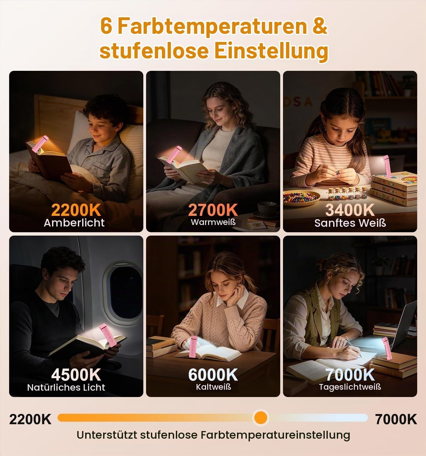 image:imageGritin Leselampe Buch Klemme mit Taschenlampe 1000mAh Buchlampe AufladbarRose