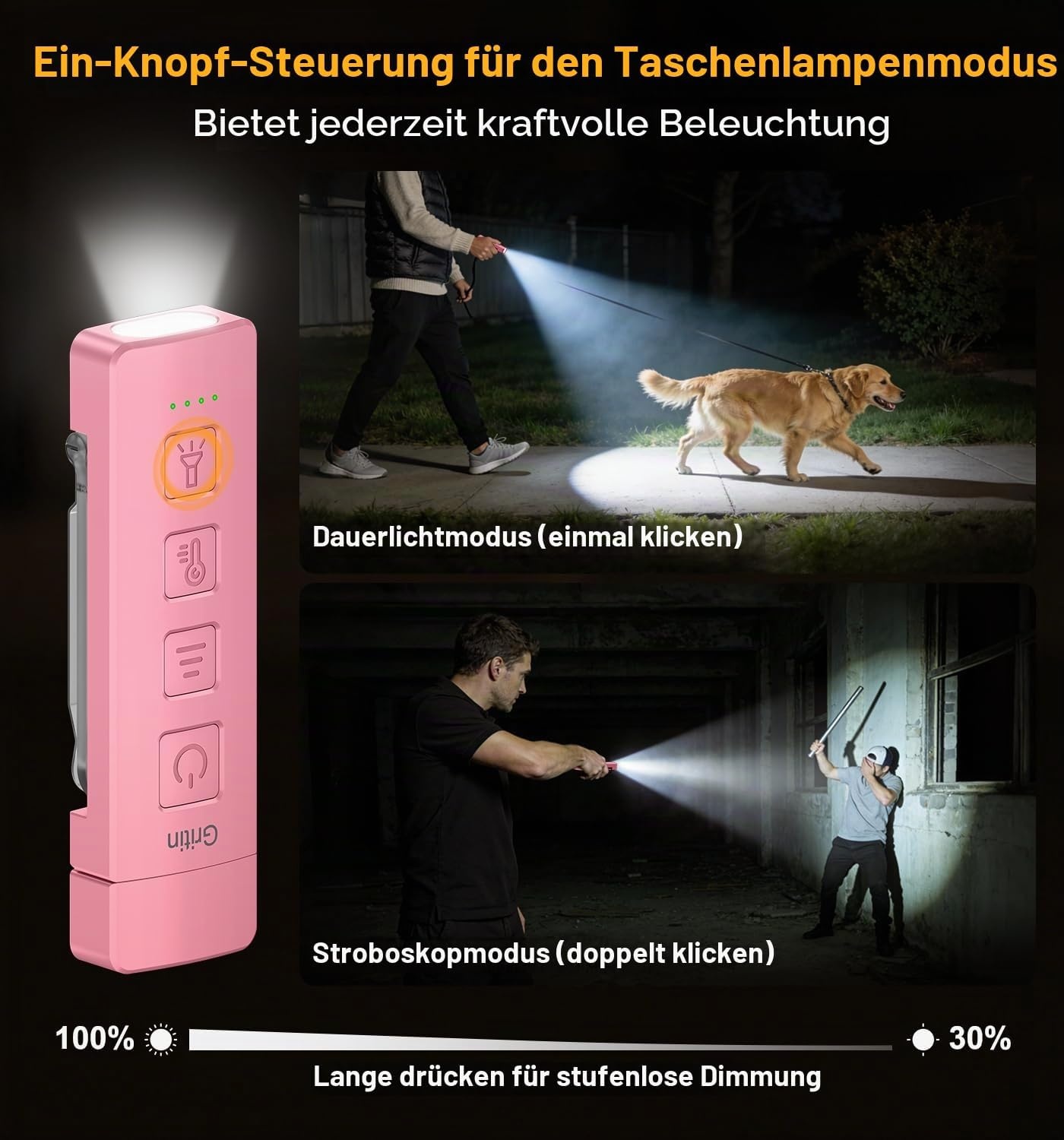 image:imageGritin Leselampe Buch Klemme mit Taschenlampe 1000mAh Buchlampe AufladbarRose