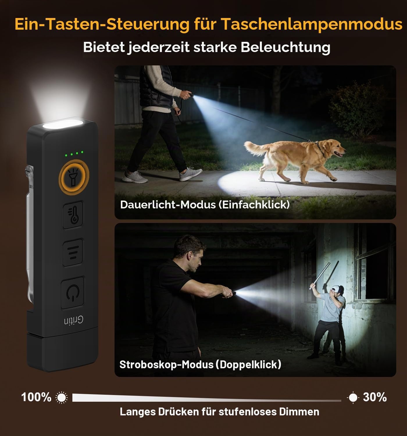 image:imageGritin Leselampe Buch Klemme mit Taschenlampe 1000mAh Buchlampe AufladbarSchwarz