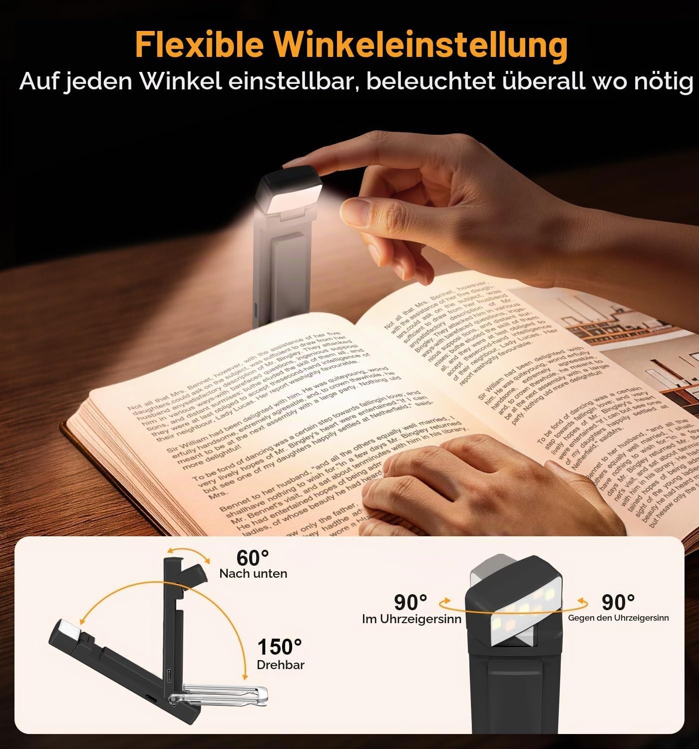 image:imageGritin Leselampe Buch Klemme mit Taschenlampe 1000mAh Buchlampe AufladbarSchwarz