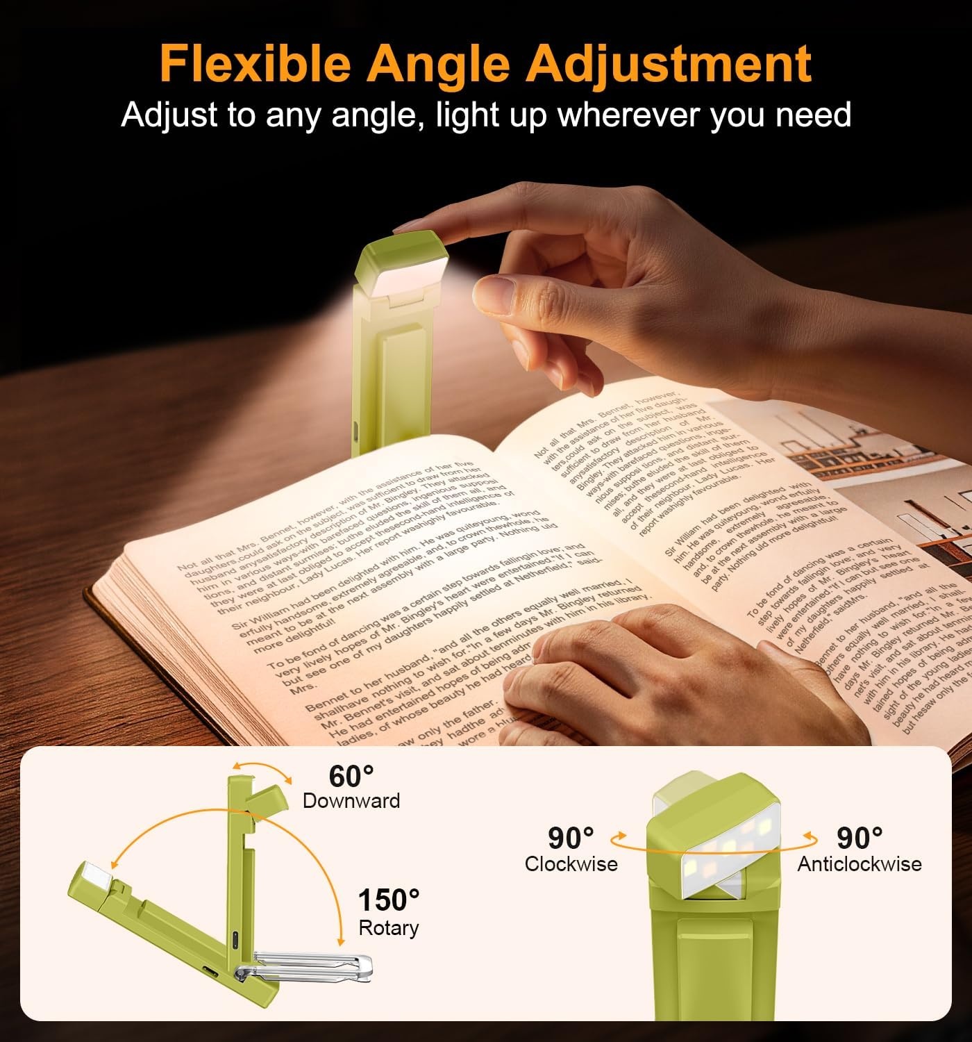 image:imageGritin Leselampe Buch Klemme mit Taschenlampe 1000mAh Buchlampe AufladbarWasabigrn