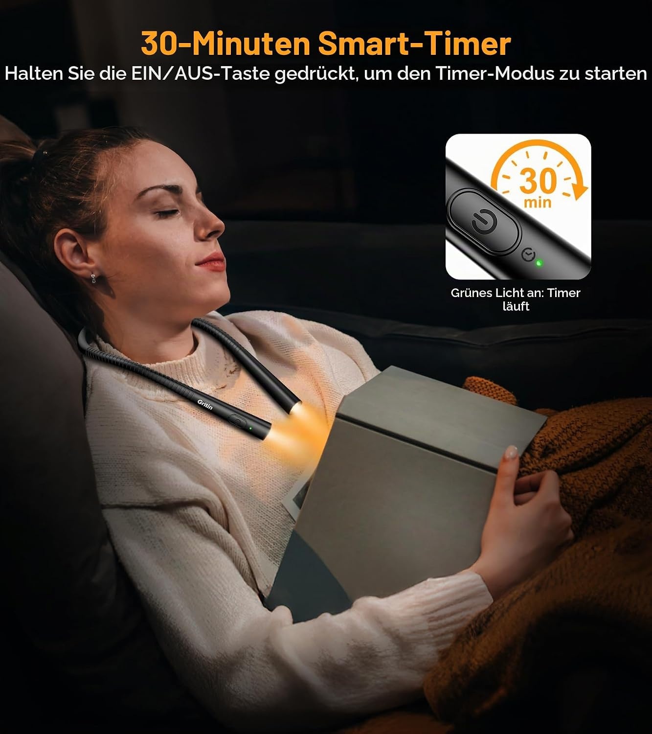 image:imageGritin Leselampe Hals Buchlampe 4 Farben amp 5 Helligkeit Stufenlos DimmbarSchwarz