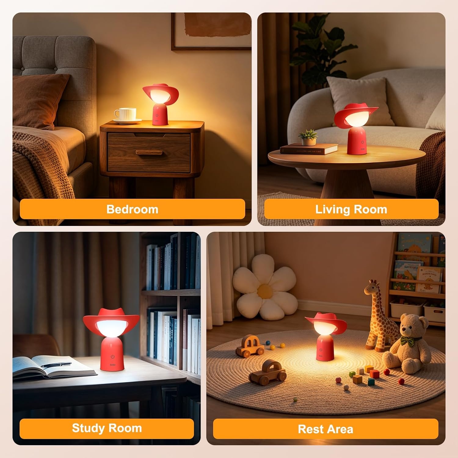 image:imageGritin Nachtlicht LED Nachttischlampe Aufladbar Original Design CowboyhutRot