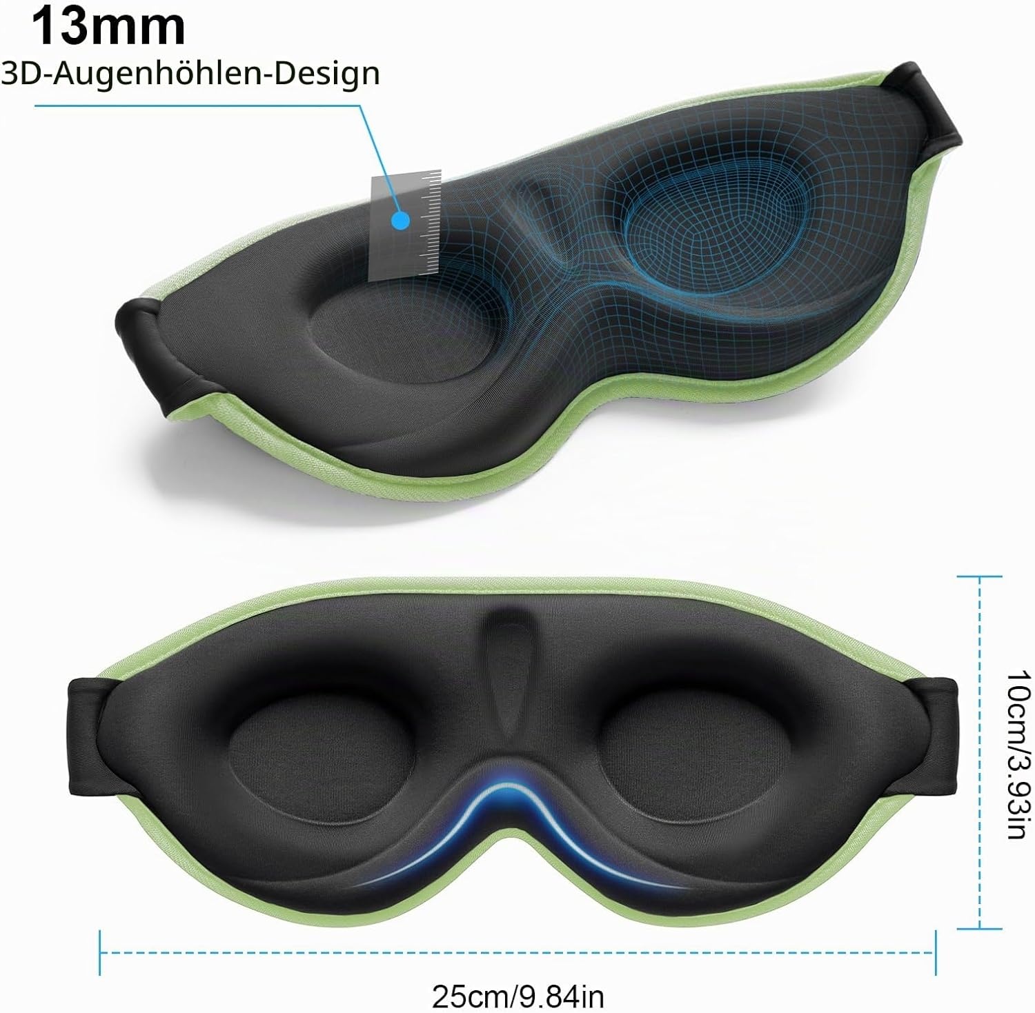 image:imageGritin Schlafmaske fr Seitenschlfer 3D Schlafbrille BequemLichtgrn