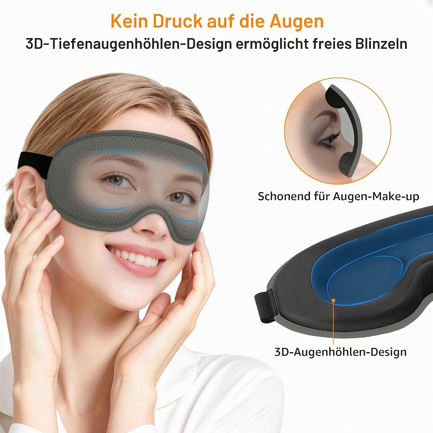 image:imageGritin Schlafmaske fr Seitenschlfer Herren amp Damen Bequem 3D SchlafbrilleHellgrau