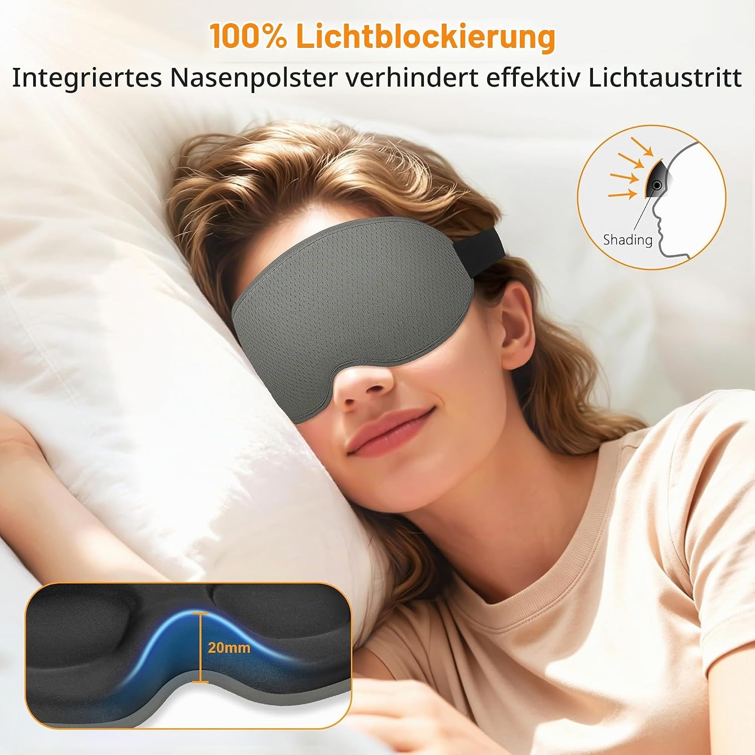 image:imageGritin Schlafmaske fr Seitenschlfer Herren amp Damen Bequem 3D SchlafbrilleHellgrau