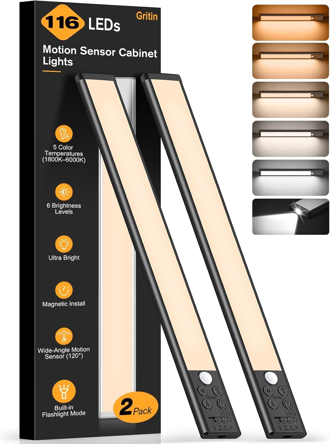 image:imageGritin Schrankbeleuchtung Unterbauleuchte Kche mit Torch 373 cm2er PackSchwarz