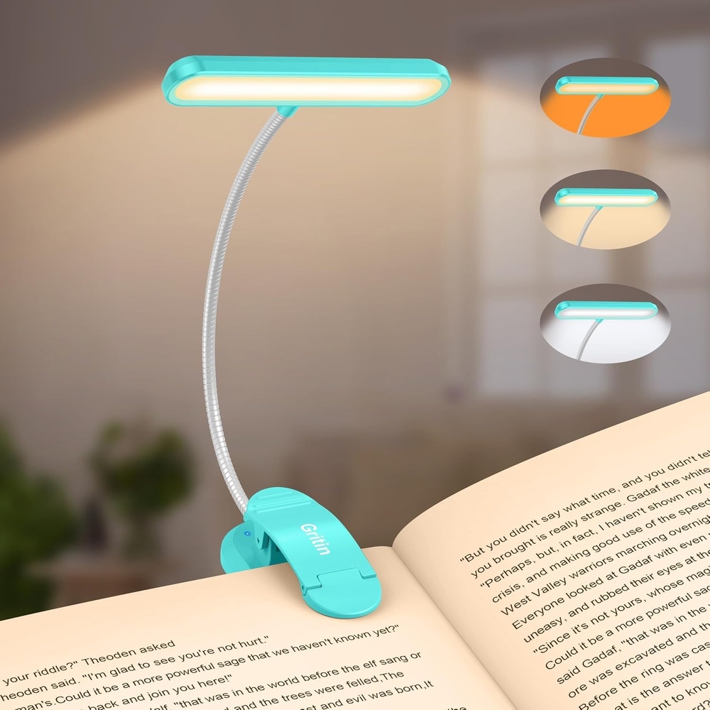 image:imageGritin Leselampe Buch Klemme 19 LEDs Aufladbare Buchlampe mit 3 LichtfarbeBlau