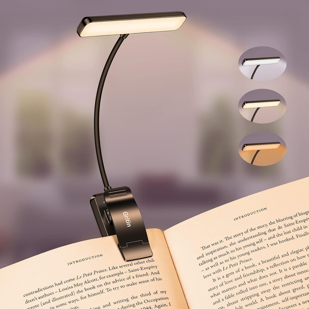 image:imageGritin Leselampe Buch Klemme USB Aufladbare Buchlampe mit 19 LEDsSchwarz