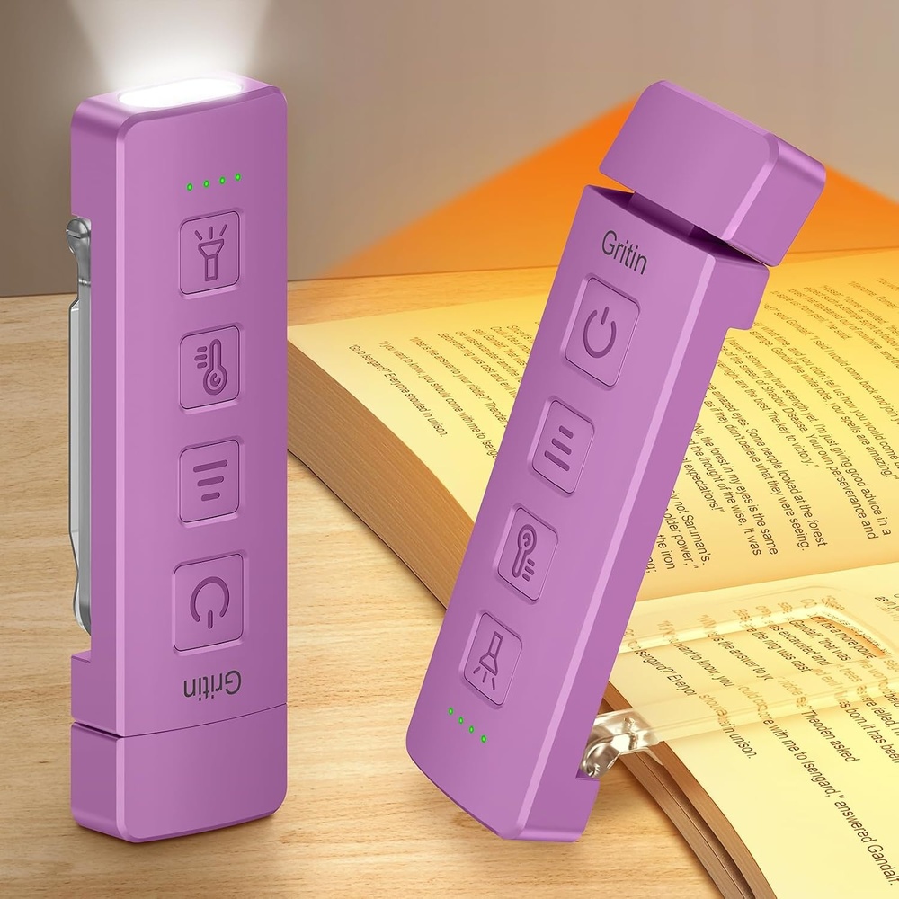 image:imageGritin Leselampe Buch Klemme mit Taschenlampe 1000mAh Buchlampe AufladbarDunkelviolett