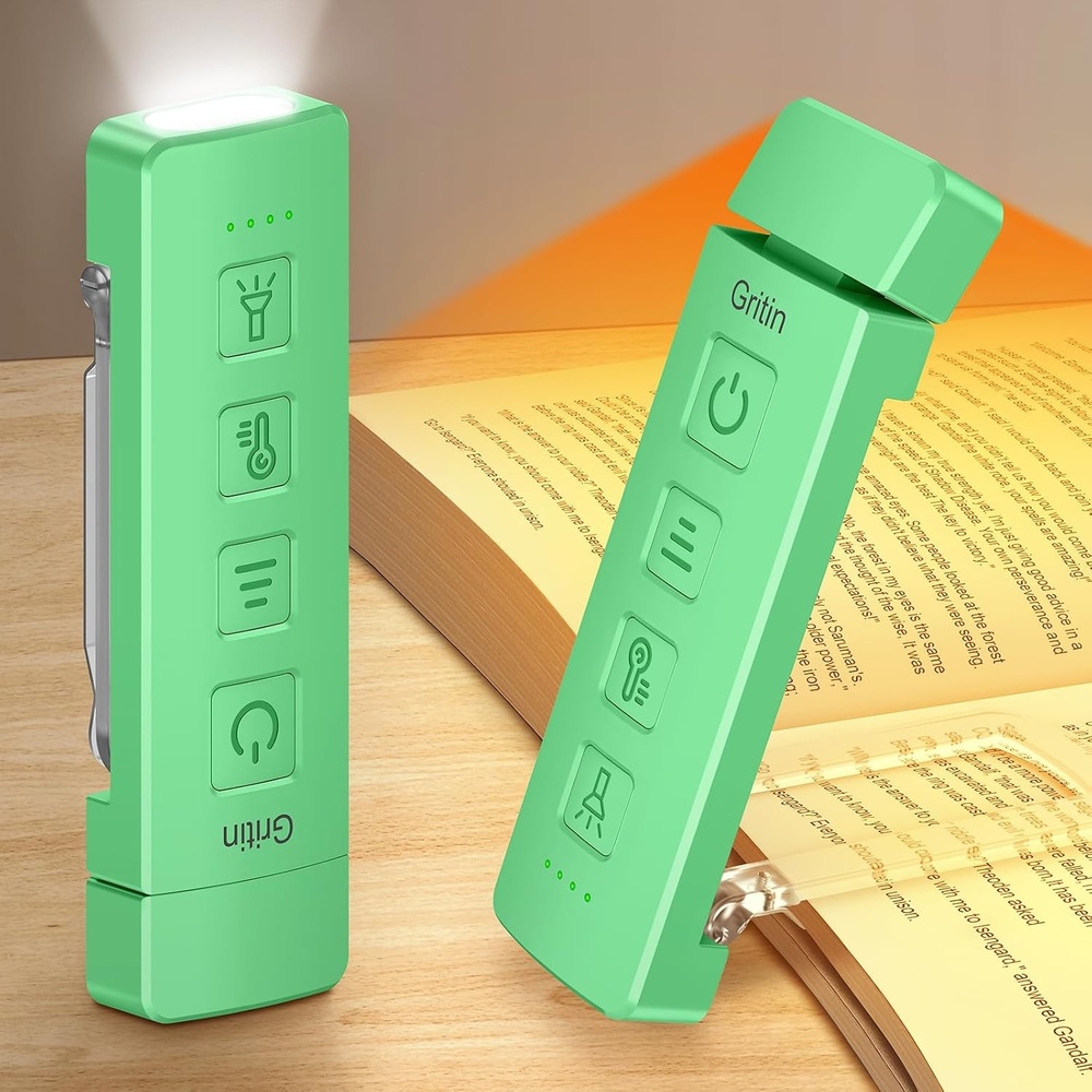 image:imageGritin Leselampe Buch Klemme mit Taschenlampe 1000mAh Buchlampe AufladbarGrn
