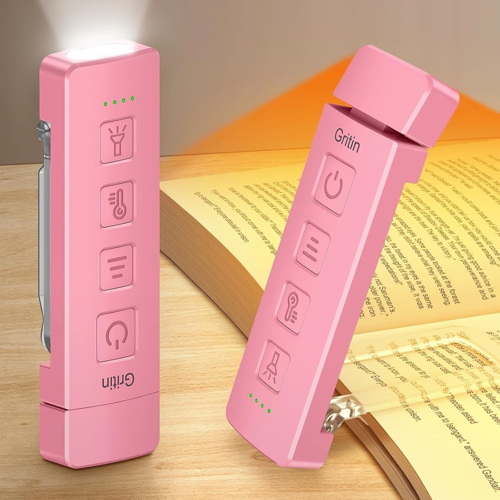 image:imageGritin Leselampe Buch Klemme mit Taschenlampe 1000mAh Buchlampe AufladbarRose