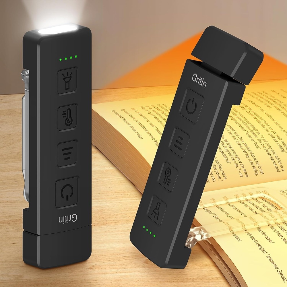 image:imageGritin Leselampe Buch Klemme mit Taschenlampe 1000mAh Buchlampe AufladbarSchwarz