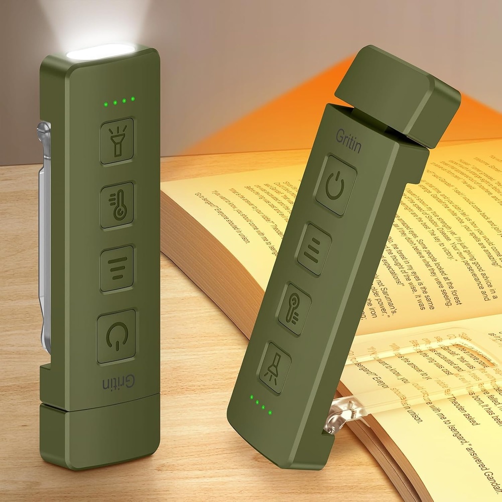image:imageGritin Leselampe Buch Klemme mit Taschenlampe 1000mAh Buchlampe AufladbarTiefgrn