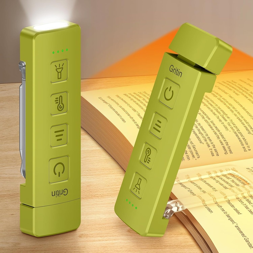 image:imageGritin Leselampe Buch Klemme mit Taschenlampe 1000mAh Buchlampe AufladbarWasabigrn