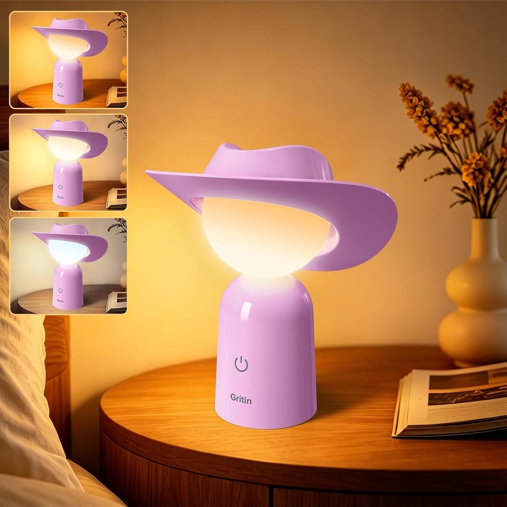 image:imageGritin Nachtlicht LED Nachttischlampe Aufladbar Original Design CowboyhutLila
