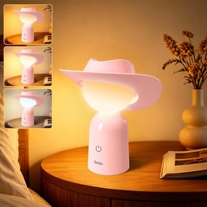 Gritin Nachtlicht LED Nachttischlampe Aufladbar Original Design Cowboyhut(Rosa)